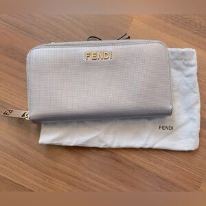 Fendi wallet, silver metallic leather with gold hardware